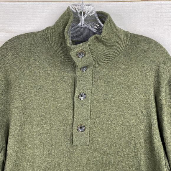 Banana Republic Sweater Mens M Green Mock Neck Cotton Pullover 1/4 Button - Picture 2 of 8